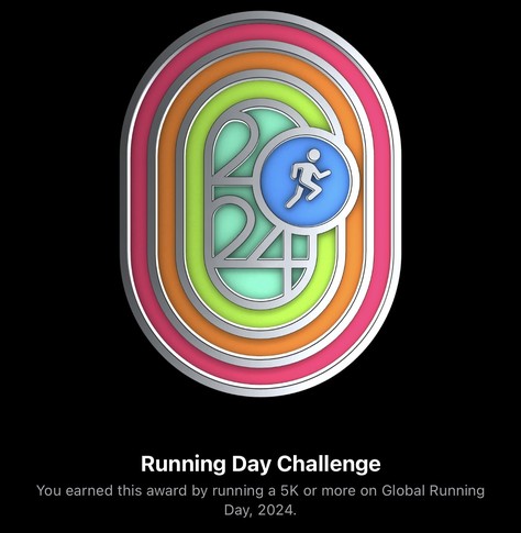 Screenshot of an Apple Running Day Challenge award